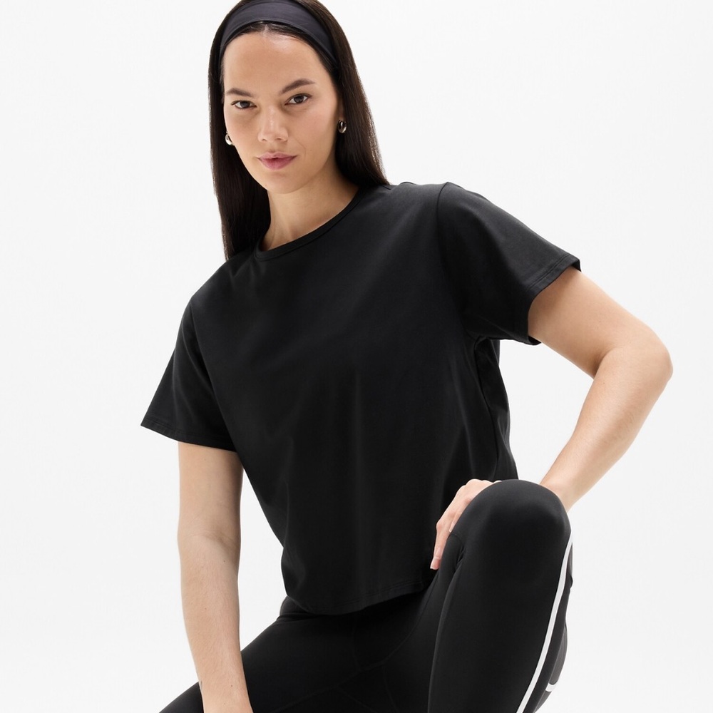 Athleta Essential Tee Black Cotton Casual Everyday Travel‎ Size XL